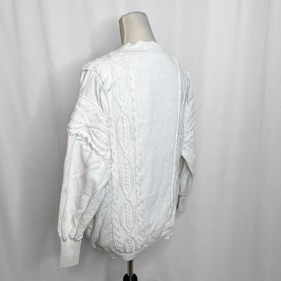 Sideffects Vintage Cable Knit Jacket White Button Up V Neck Women's M Retro 90s - Picture 8 of 11